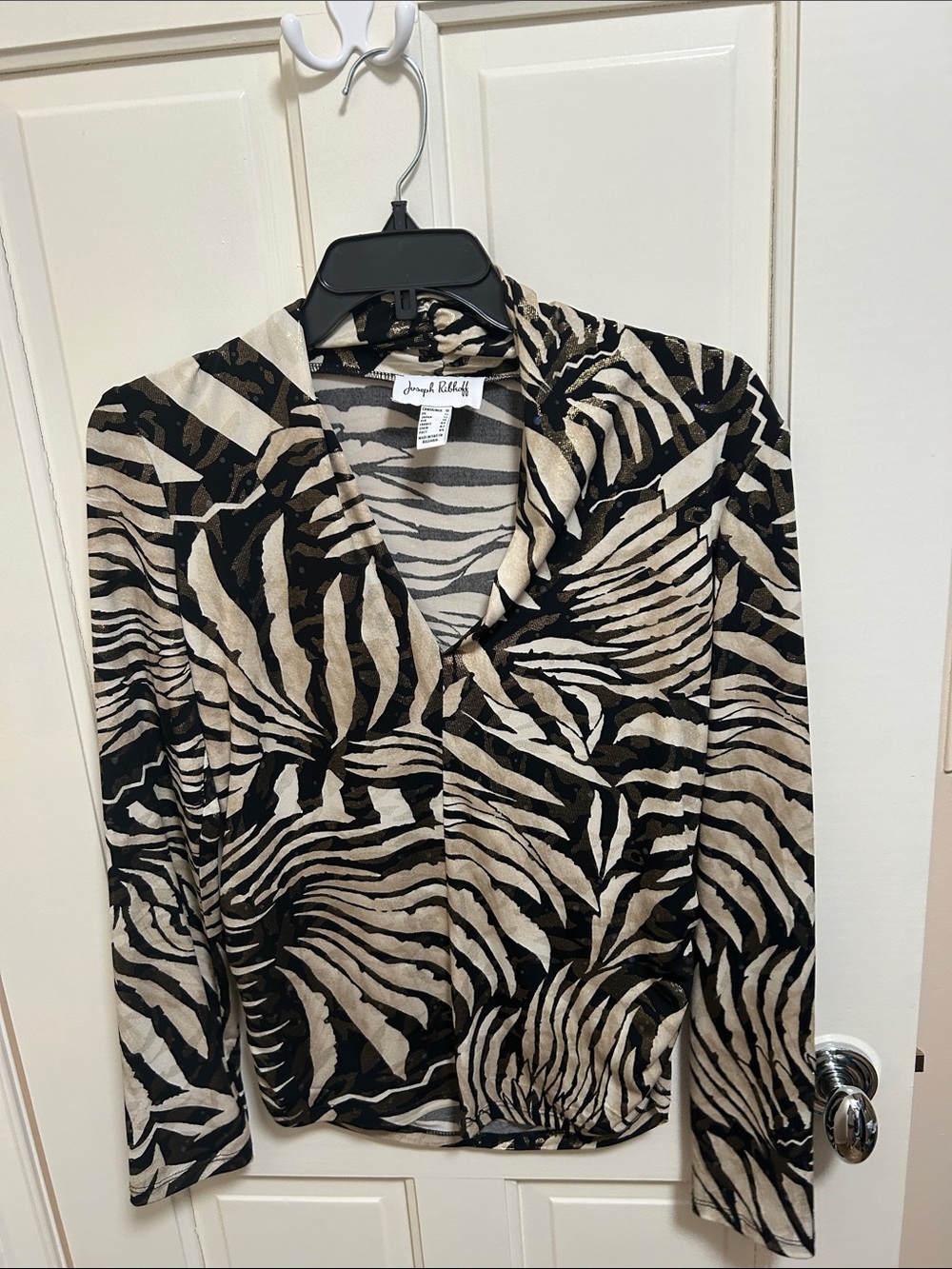 Joseph Ribkoff Zebra-Print Long Sleeve Top - Black & Beige